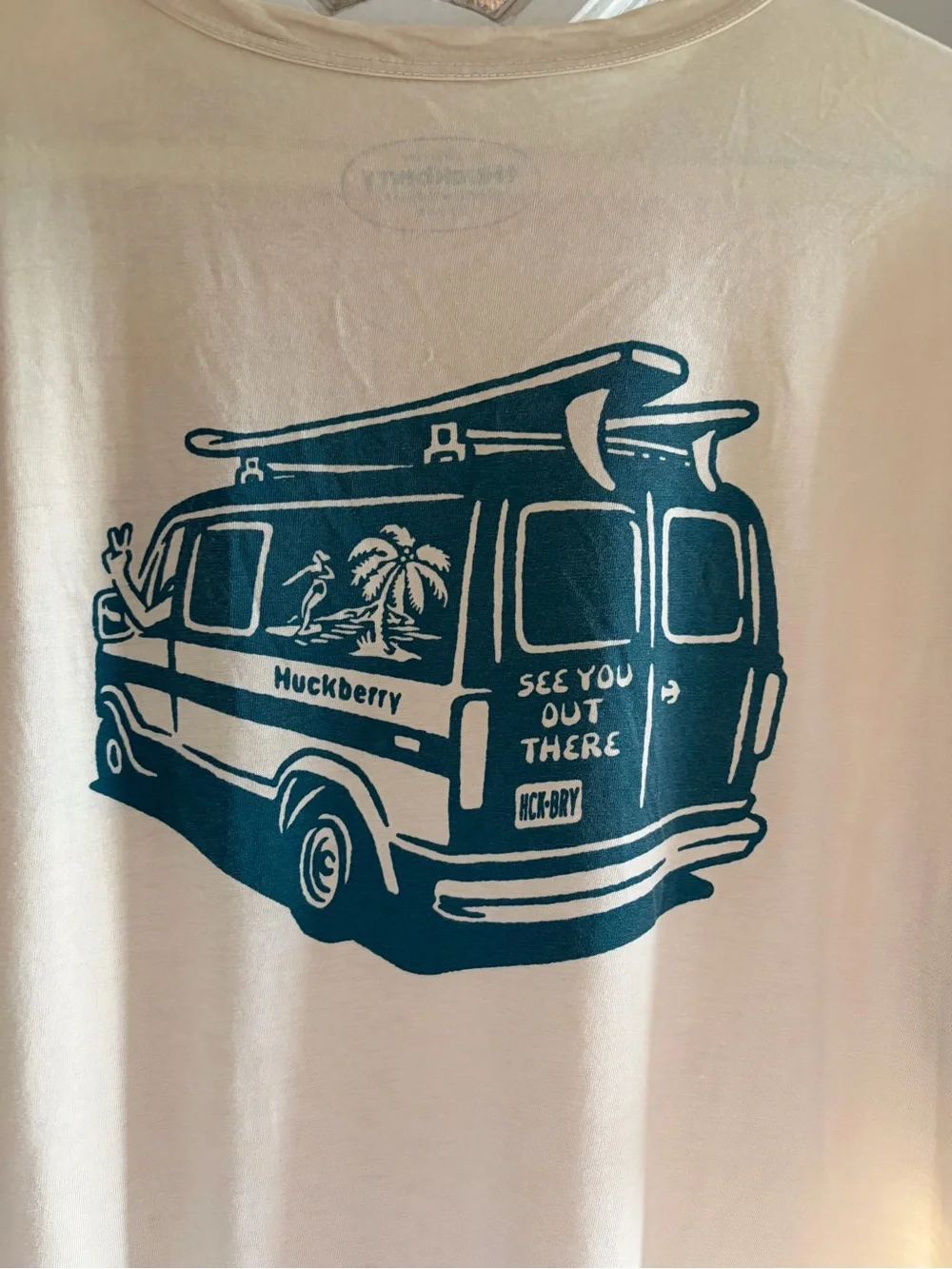🏄‍♂️ MADE IN USA Huckberry 100% Supima Cotton Surf Van Graphic Tee Cream L